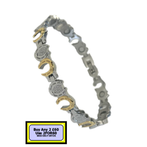Silver & Oval Multicolor Stones Women Magnetic Stainless Steel Link Bracelet