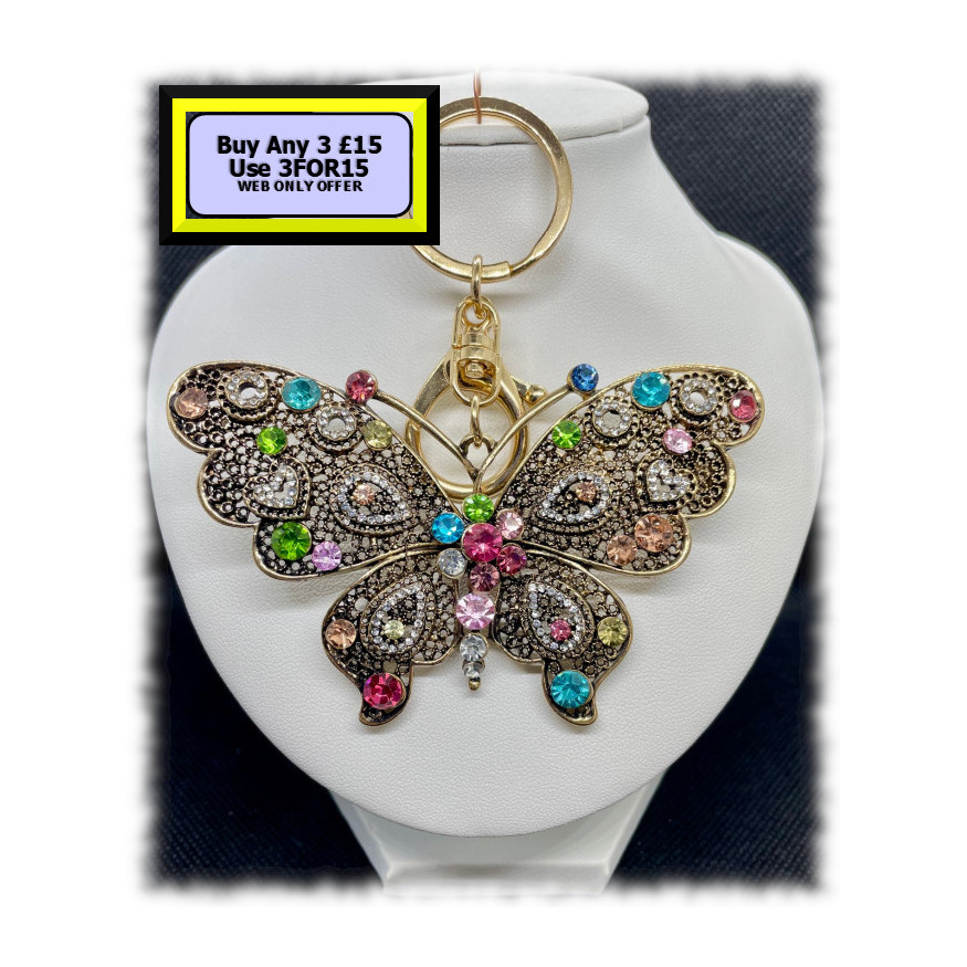 Butterfly Keyring - Bagcharm Crystal Rhinestone