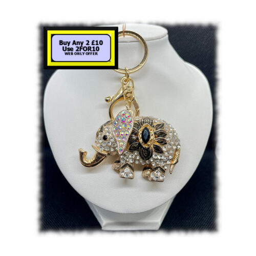 Elephant Keyring - Bagcharm Crystal Rhinestone K14