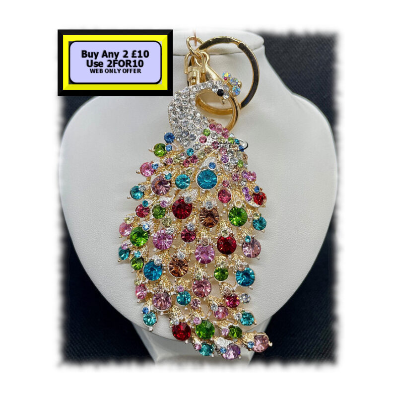 Peacock Keyring - Bagcharm Crystal Rhinestone K16M