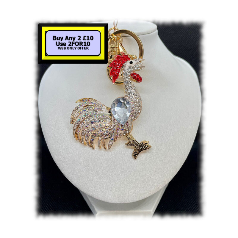 Cockerel Keyring - Bagcharm Crystal Rhinestone K18