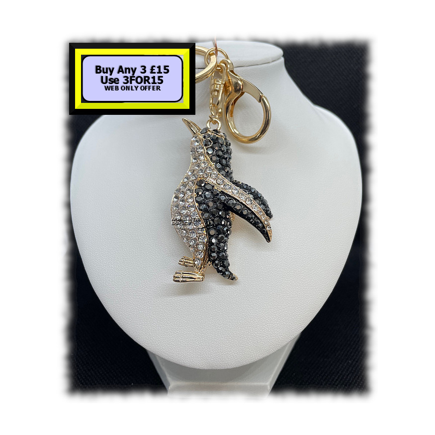 Penguin Keyring - Bagcharm Crystal Rhinestone
