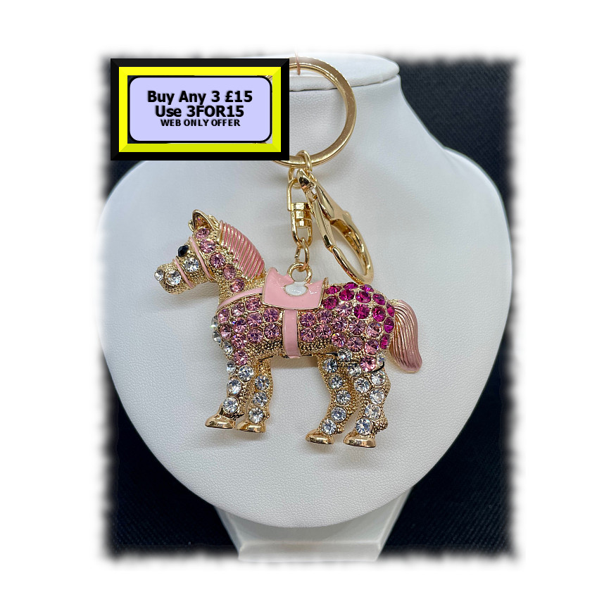 Horse Keyring - Bagcharm Crystal Rhinestone Pink