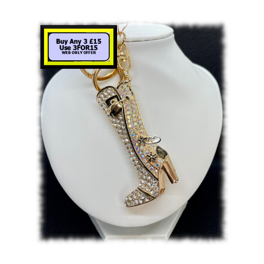 Riding Boot Keyring - Bagcharm Crystal Rhinestone