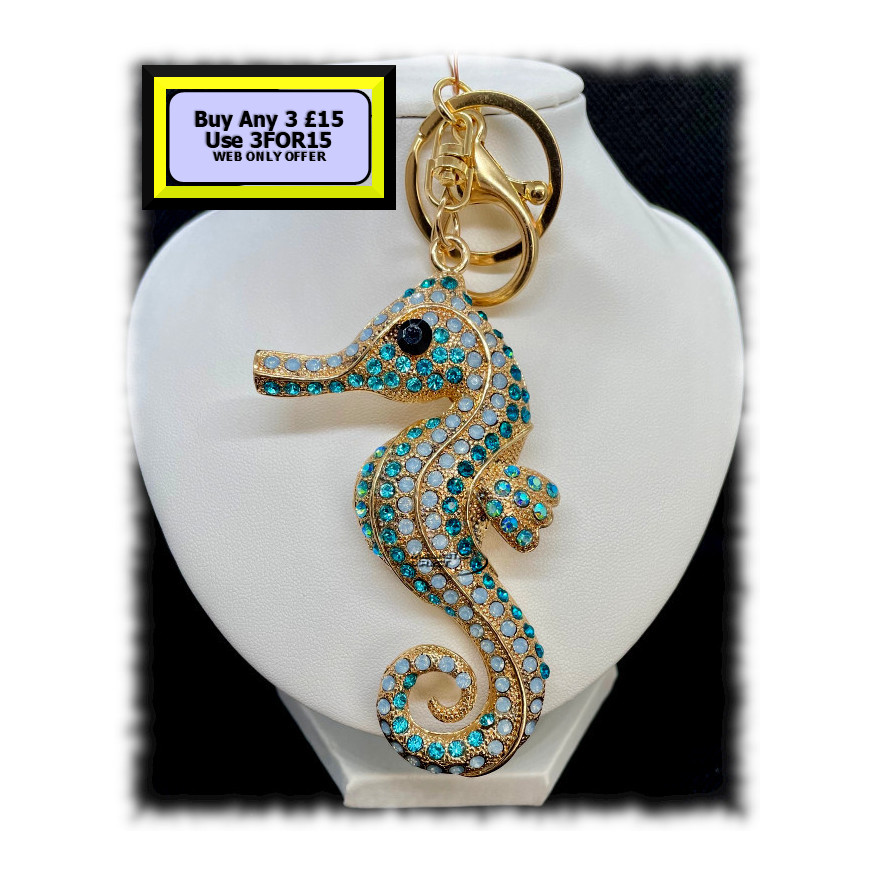 Seahorse Keyring - Bagcharm Crystal Rhinestone
