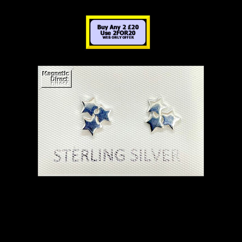 SS04 3 Star Stud Earrings Sterling Silver