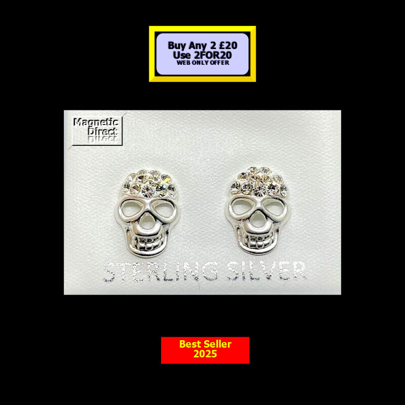 SS05 Skull Stud Earrings Sterling Silver