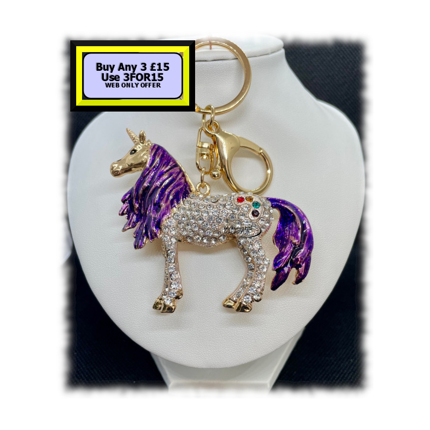Unicorn1 Keyring - Bagcharm Crystal Rhinestone