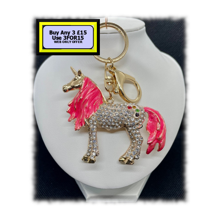 Unicorn1 Keyring - Bagcharm Crystal Rhinestone pink