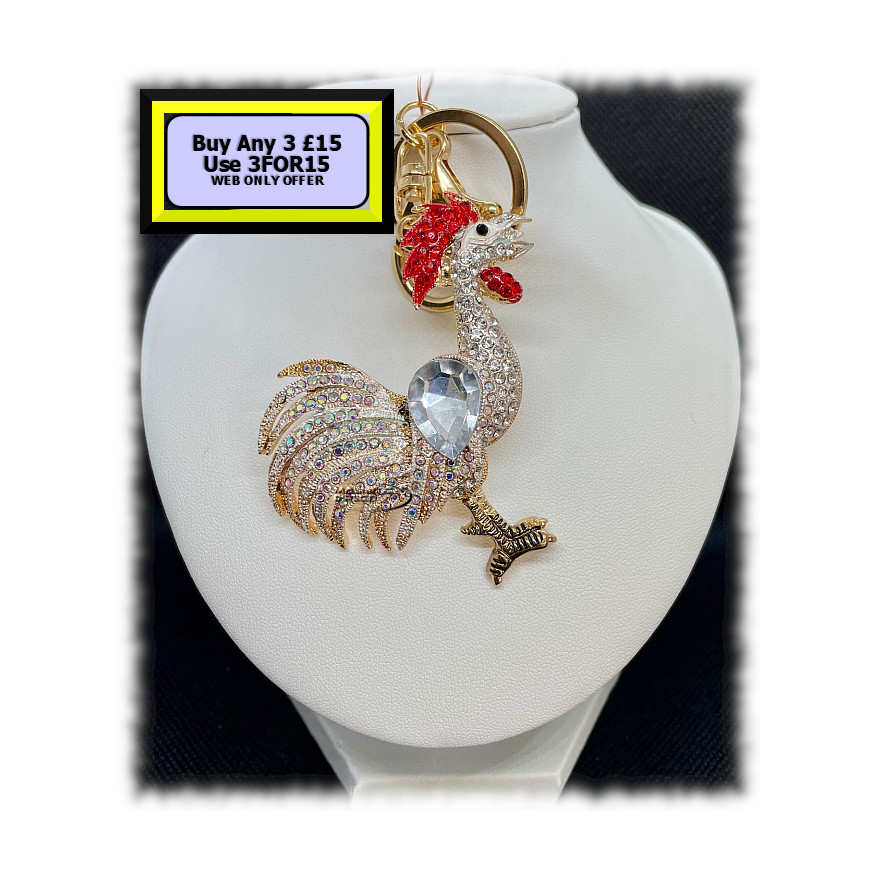 Cockerel Keyring - Bagcharm Crystal Rhinestone