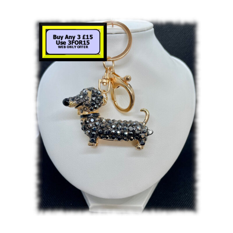 Dachshund Keyring - Bagcharm Crystal Rhinestone