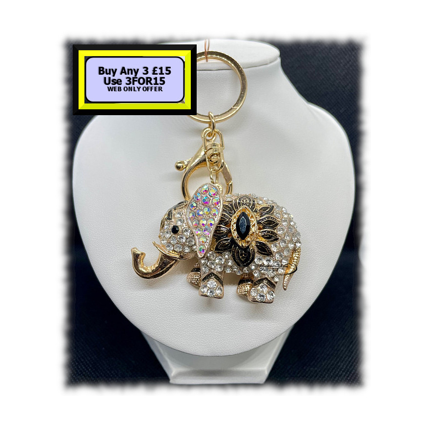 Elephant1 Keyring - Bagcharm Crystal Rhinestone