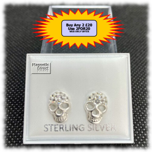 Skull Stud Earrings Sterling Silver