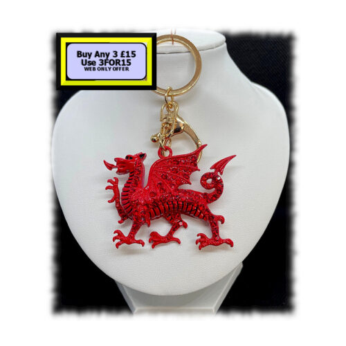 Welsh Dragon Keyring - Bagcharm Crystal Rhinestone