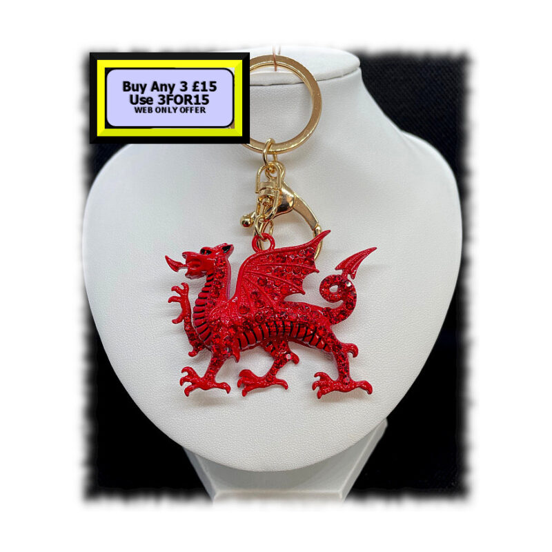 Welsh Dragon Keyring - Bagcharm Crystal Rhinestone