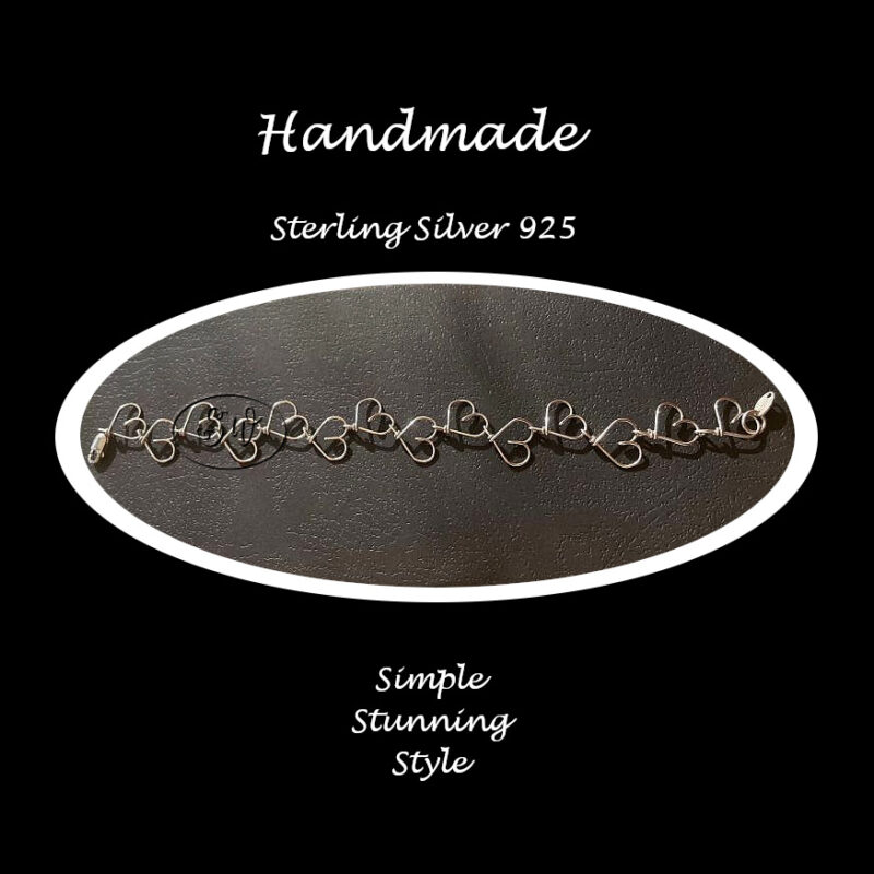 Heart Sterling Silver Bracelet Handmade B2