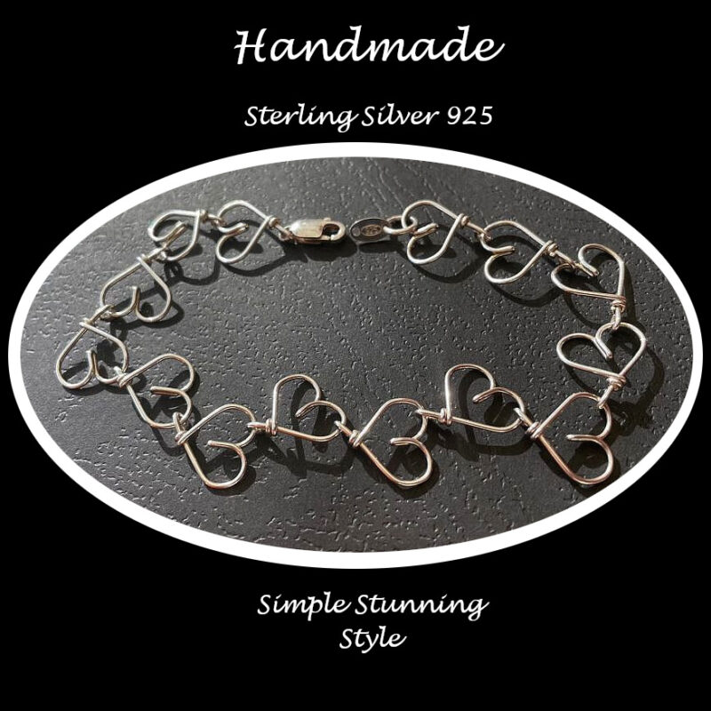 Heart Sterling Silver Bracelet Handmade B2