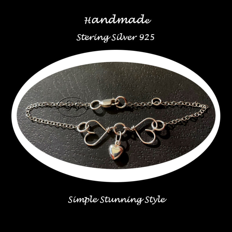 Heart Sterling Silver Bracelet Handmade B4