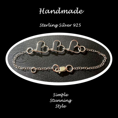 Heart Sterling Silver Bracelet Handmade B5