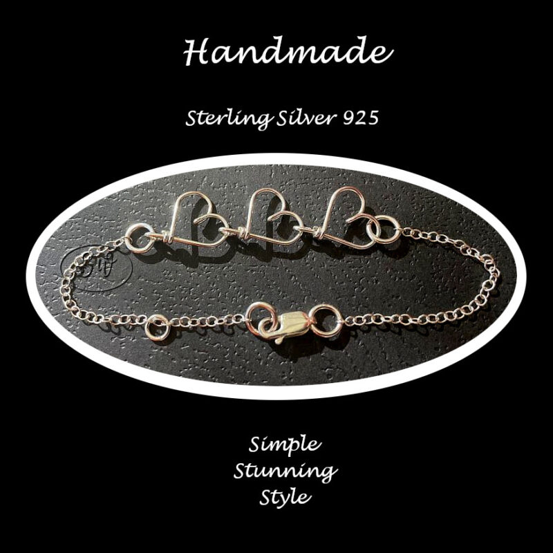 Heart Sterling Silver Bracelet Handmade B5