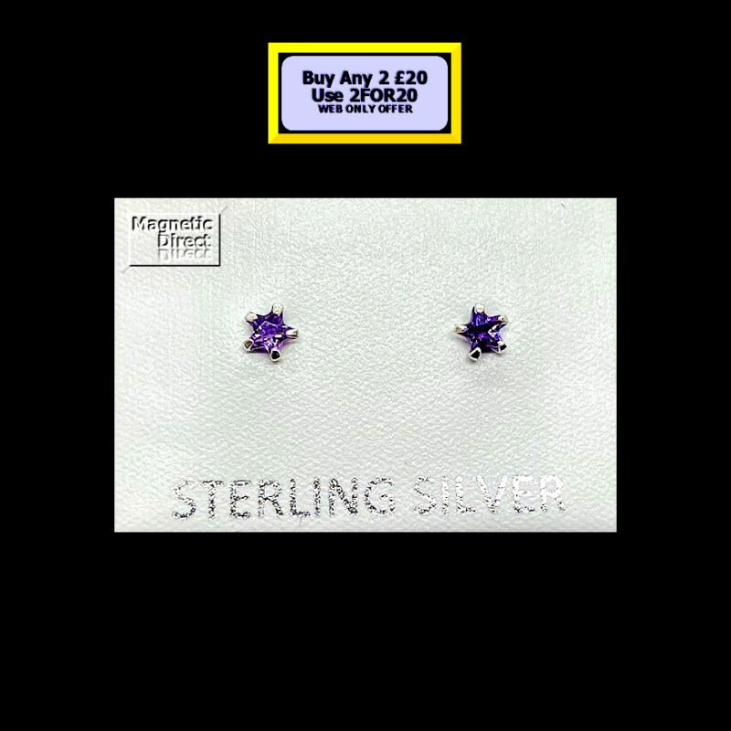 SS20 Star Crystal Stud Earrings Sterling Silver CZAmethyst