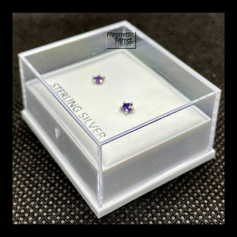 SS20b Star Crystal Stud Earrings Sterling Silver CZAmethyst