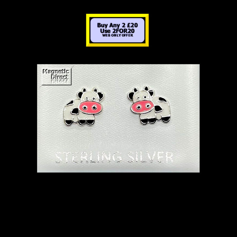 Cow Stud Earrings Sterling Silver