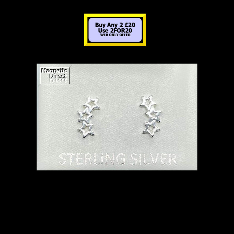 SS29 Triple Star Stud Earrings Sterling Silver