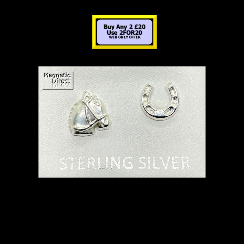 Horse and Shoe Stud Earrings Sterling Silver