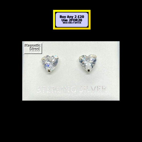 SS36 Heart Crystal Stud Earrings Sterling Silver