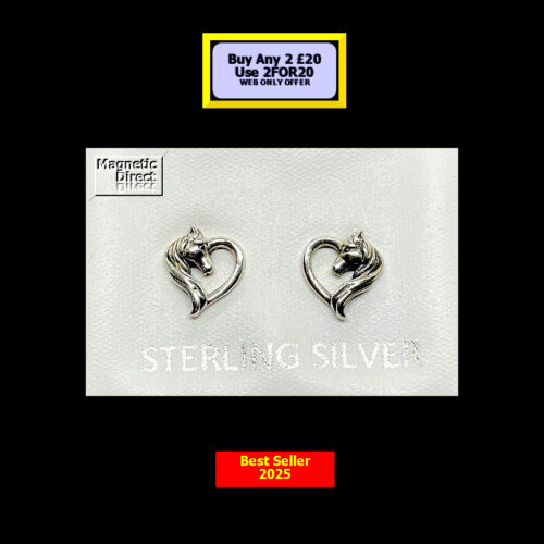 SS37 Horse Heart Stud Earrings Sterling Silver