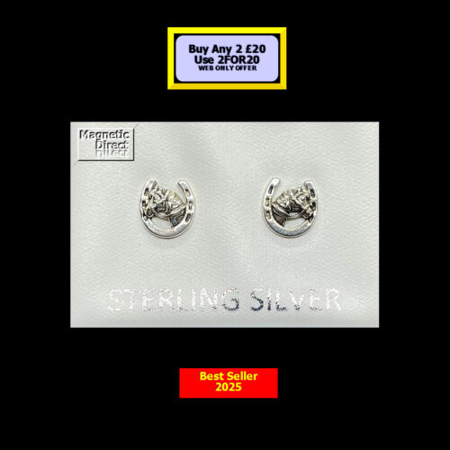 SS38 Horse In Shoe Stud Earrings Sterling Silver