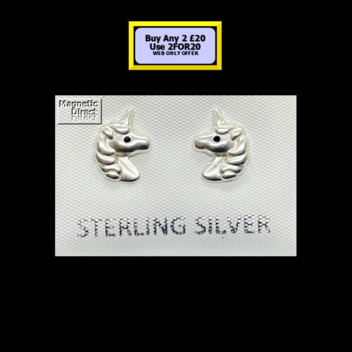 SS39 Unicorn Head Stud Earrings Sterling Silver