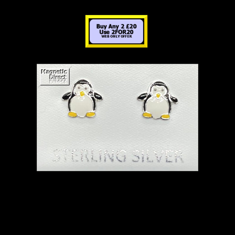 Penguin Stud Earrings Sterling Silver
