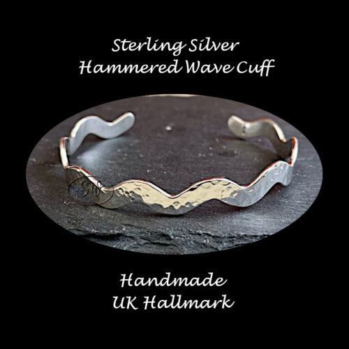 Sterling Silver Hammered Wave Bracelet Hallmarked