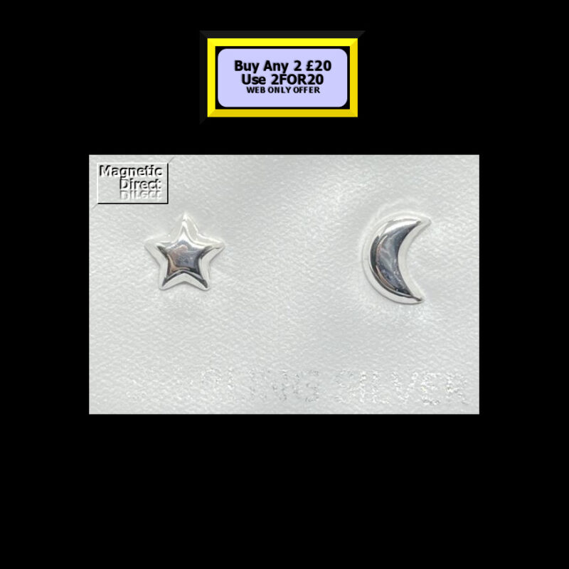 Star-Moon Stud Earrings Sterling Silver