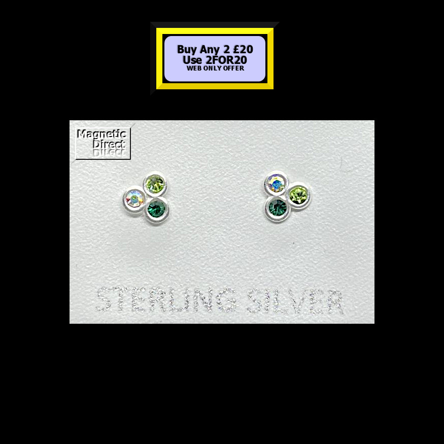 3 Stone Stud Earrings Sterling Silver