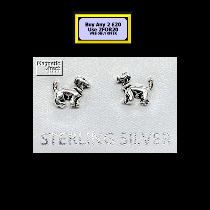 Dog Stud Earrings Sterling Silver